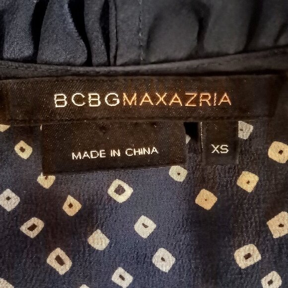BCBG MaxAzria Blue White Silk Ruffle Peasant Top - Picture 4 of 6